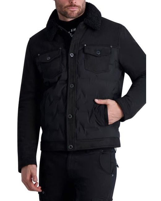 Karl Lagerfeld Blue Faux Shearling Collar Trucker Jacket for men