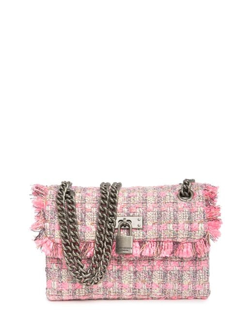 Kurt Geiger Pink Tweed Mini Brixton Lock Shoulder Bag