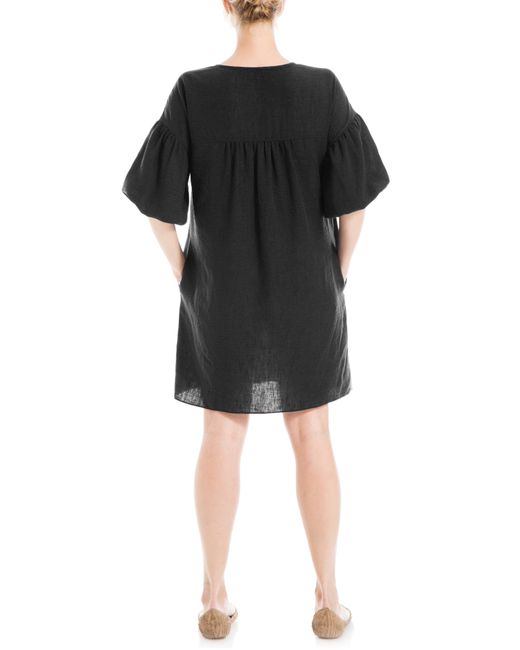 Max Studio Black Bubble Sleeve Pocket Shift Dress