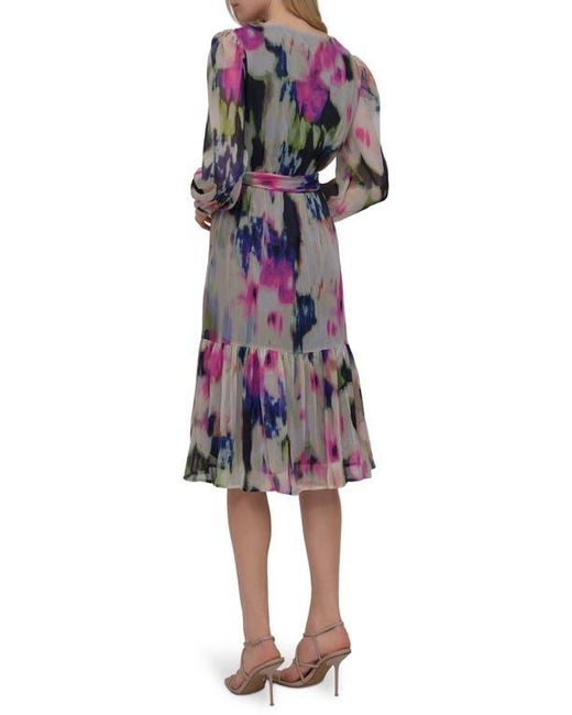 DKNY Multicolor V-Neck Long Sleeve Fit & Flare Dress