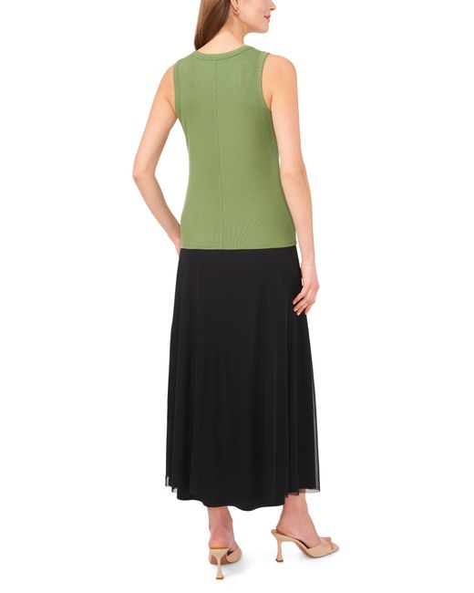 Halogen® Green Fitted Ribbed Tank Top