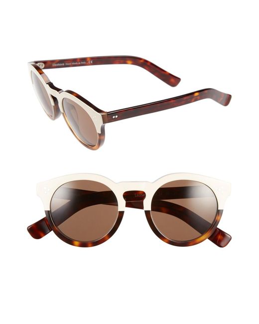 Illesteva Brown 'leonard Ii' 50mm Round Mirrored Sunglasses - Half/ Half Cream/ Havana