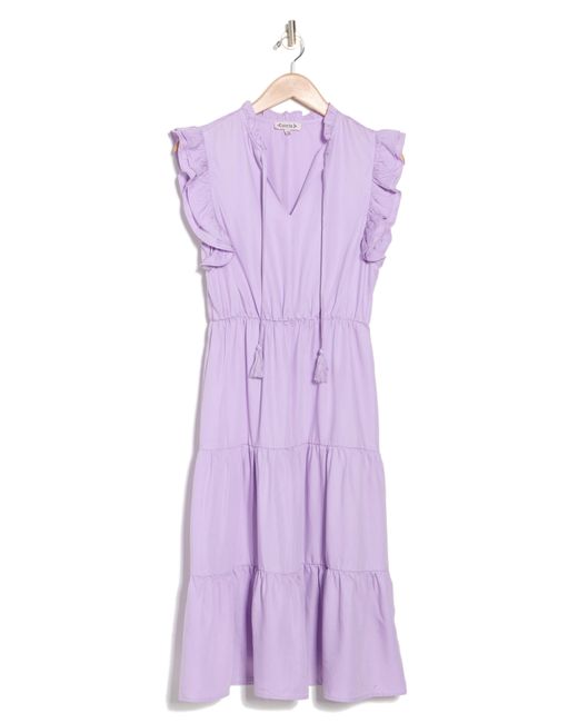 Nanette Lepore Purple Ruffle Tie Neck Maxi Dress