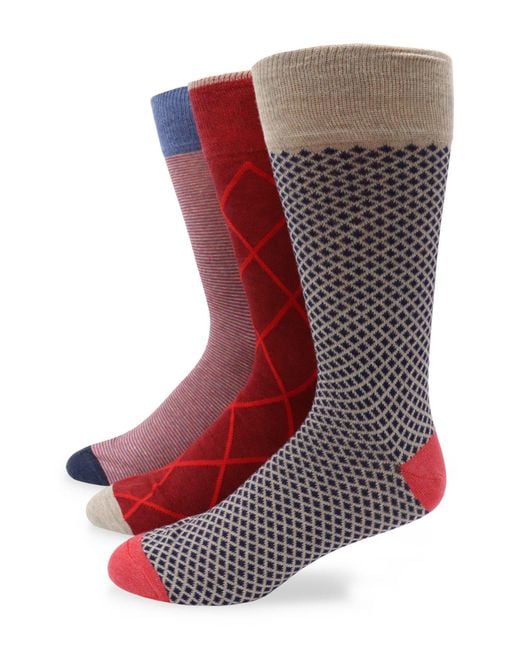 Lorenzo Uomo Red 3-pack Assorted Socks for men