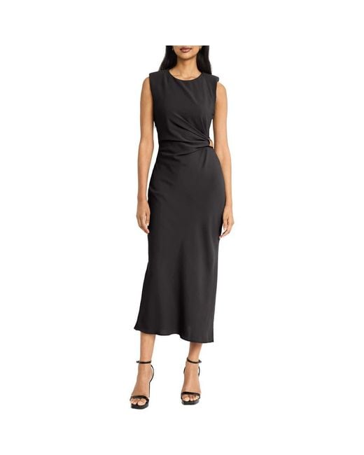 DONNA MORGAN FOR MAGGY Black Ruched Side Slit Tank Midi Dress