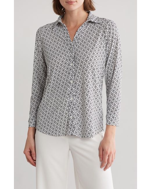 Adrianna Papell Gray Moss Crepe Button Front Shirt