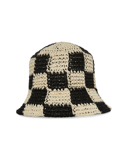 Steve Madden Black Check Straw Bucket Hat for men