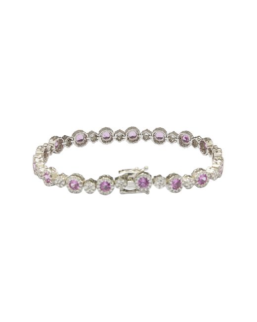 Suzy Levian Pink Sterling Silver Sapphire Filigree Diamond Accent Bracelet