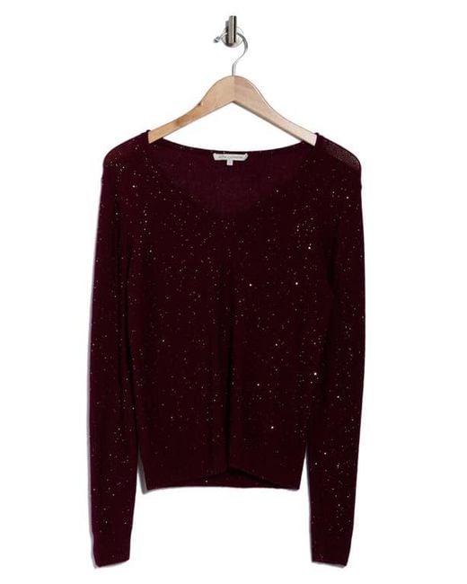 Sofiacashmere Purple Sequin V-Neck Wool Cashmere Blend Sweater