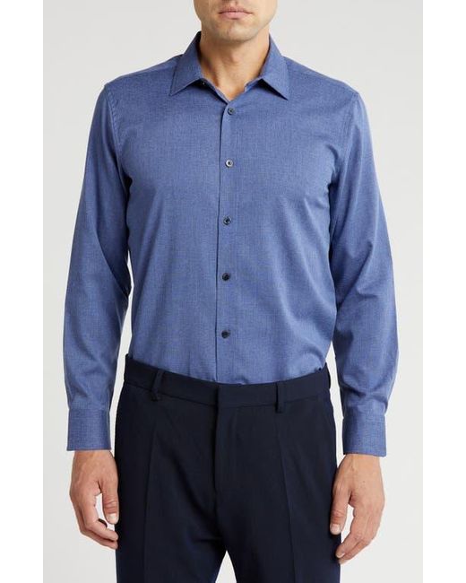 Tom Baine Blue Textured Performance Button-Up Shirt for men