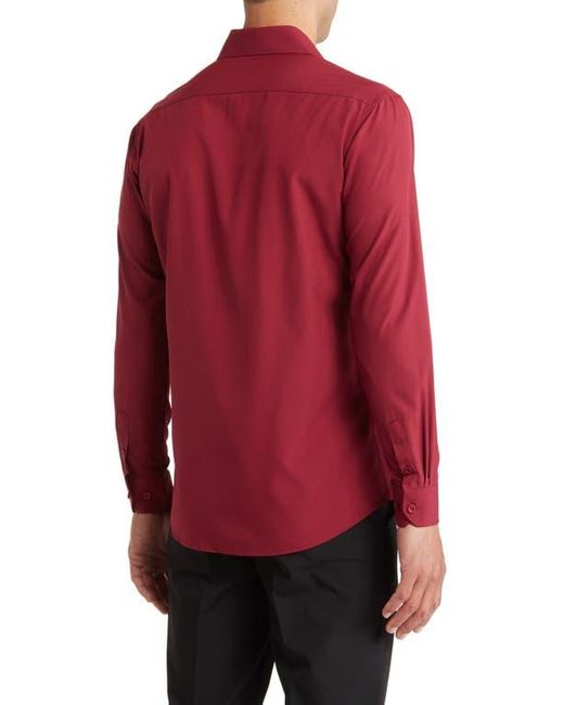 Tom Baine Red Slim Fit Solid Wrinkle Resistant Performance Stretch Button-Up Shirt for men