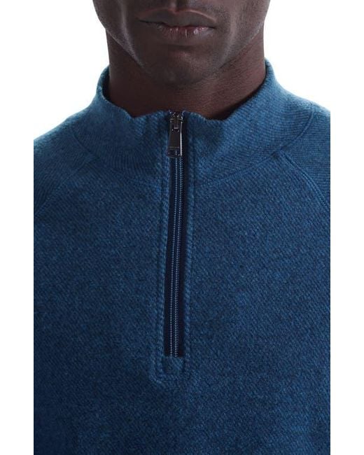 Bugatchi Blue Brushed Cotton Blend Quarter Zip Pullover for men