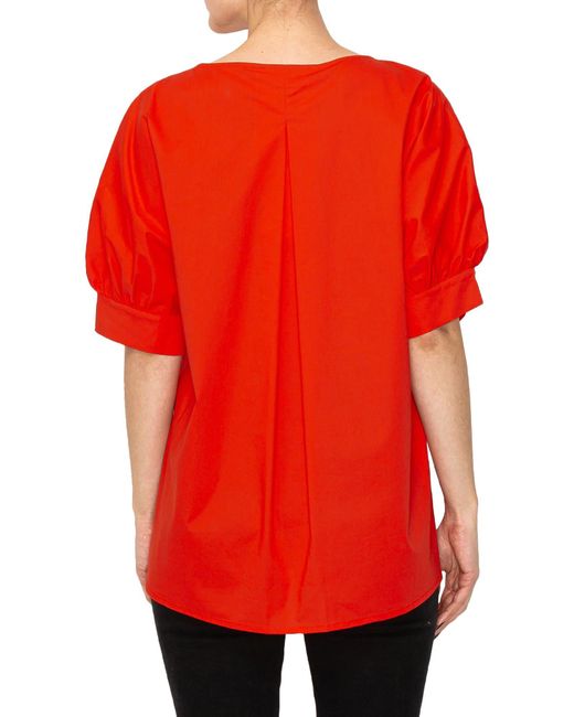 MELLODAY Red Puff Sleeve Popover High-low Top