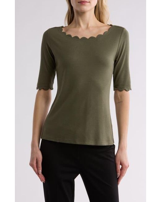 Tahari Scallop Trim TShirt in Green Lyst