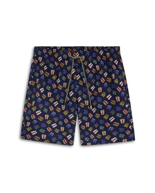 Bugatchi Blue Flip Flop Print Swim Trunks for men