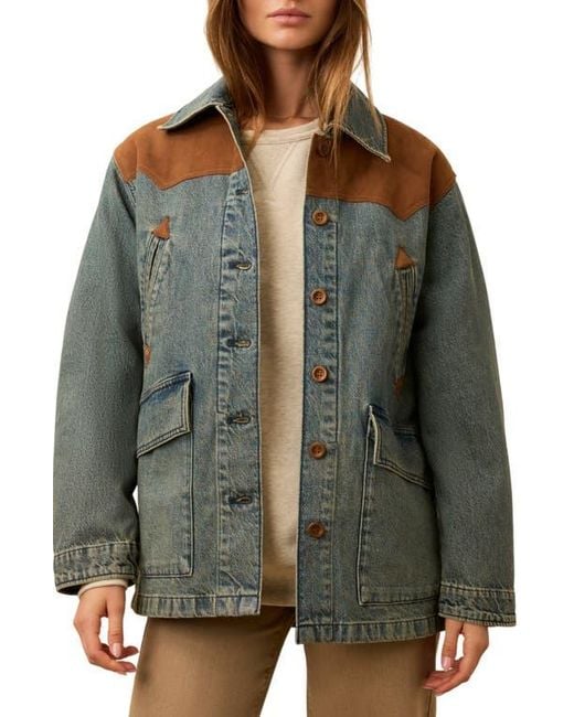 Faherty Brand Green Denim & Suede Jacket