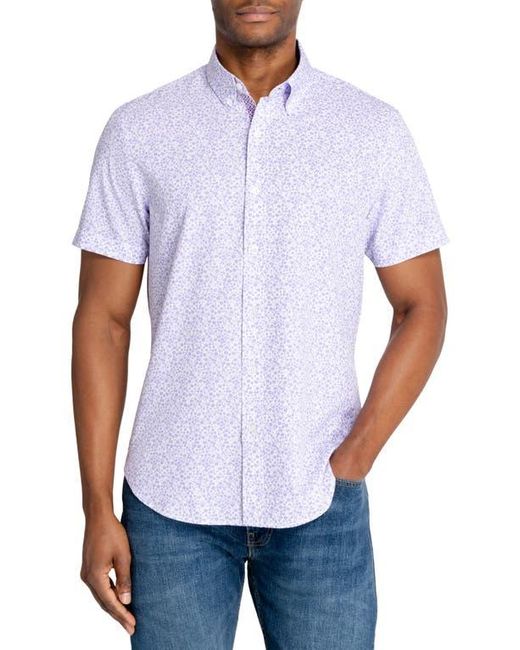 Con.struct White Floral Slim Fit 4-Way Stretch Short Sleeve Button-Up Shirt for men
