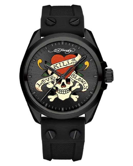 Ed Hardy Black X Singles Silicone Strap Watch for men