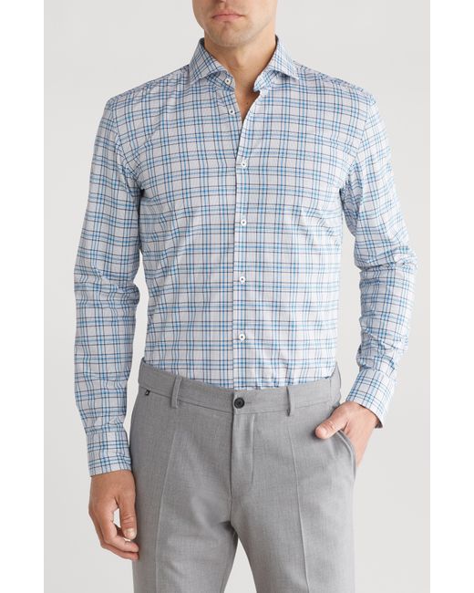Boss Blue Hank Check Stretch Cotton Dress Shirt for men
