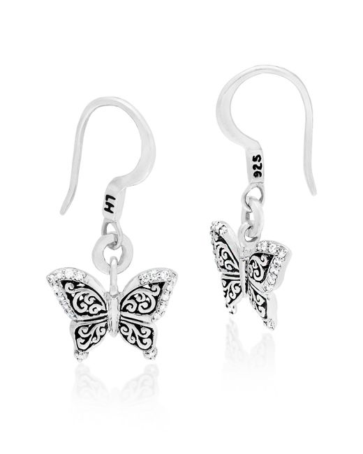 Lois Hill Metallic Sterling Silver Diamond Scroll Filigree Butterfly Drop Earrings