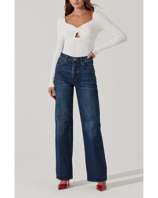 Astr Gray Bow Keyhole Long Sleeve Ribbed Sweater