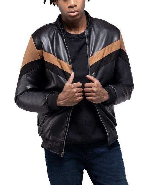 Xray Jeans Black Hooded Faux Leather Moto Jacket for men