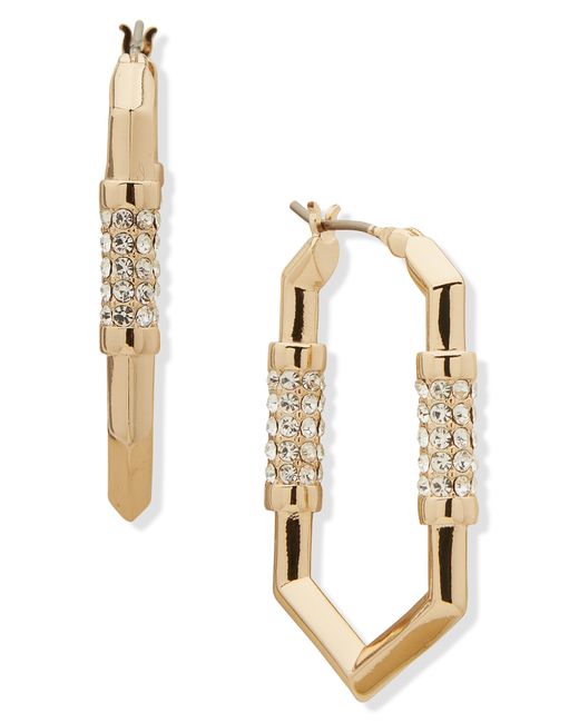 Karl Lagerfeld Metallic Crystal Geometric Hoop Earrings