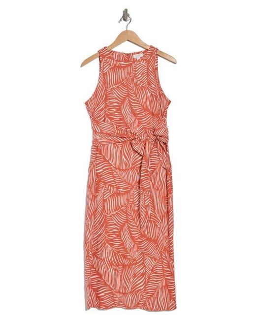 Nordstrom Rack Red Sleeveless Tie Waist Linen Blend Midi Dress