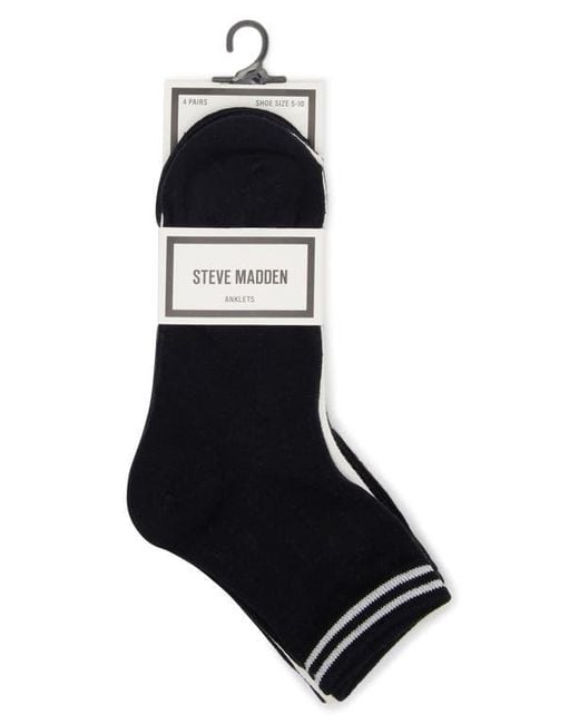 Steve Madden Black 4-Pack Lurex Stripe Crew Socks