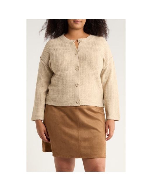 Max Studio Natural Waffle Button Front Cardigan