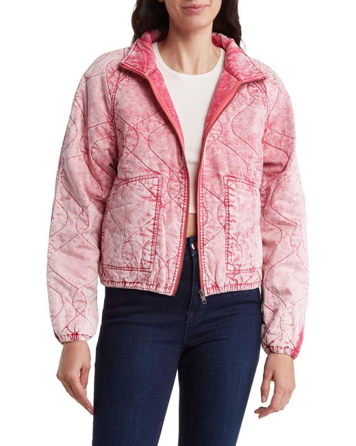Electric and Rose Red Acid Wash Quilted Crop Jacket
