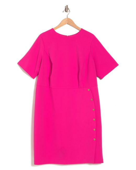 London Times Pink Short Sleeve Sheath Dress
