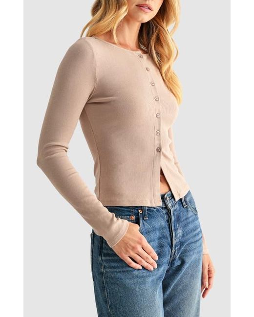 Lush Blue Long Sleeve Button Front Crop Top