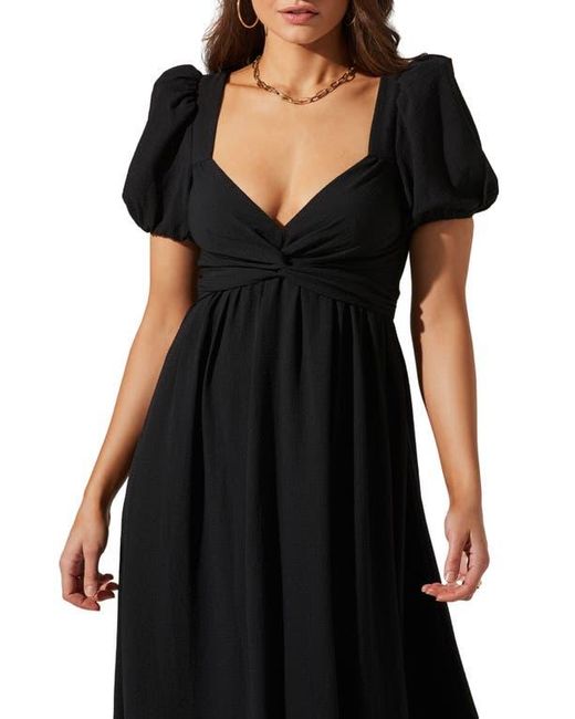 Astr Black Tie Back Puff Sleeve Midi Dress