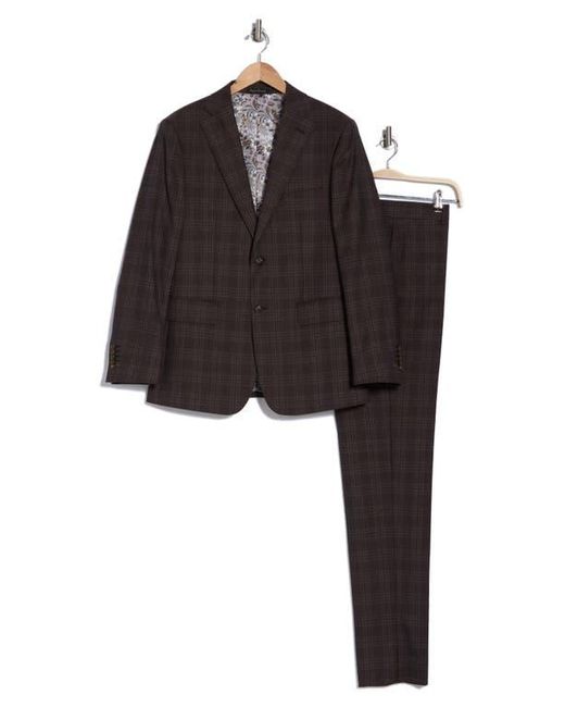 English Laundry Gray Plaid Trim Fit Notch Lapel Wool Blend Two-Piece Suit for men