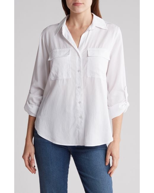 Tahari White ® Button-down Flap Pocket Shirt