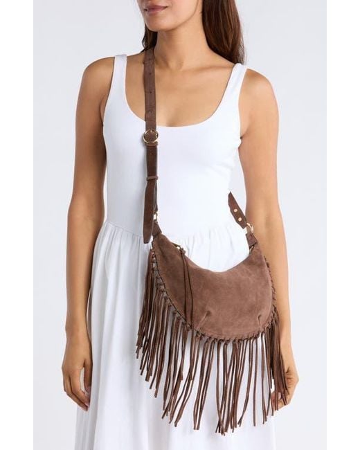Rebecca Minkoff Darren Slim Fringe Suede Crossbody Bag in Metallic