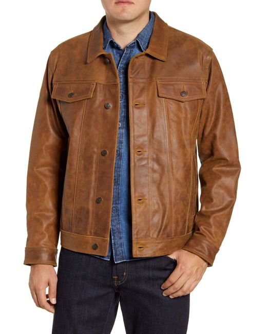 Frye Brown Trucker Leather Jacket for men
