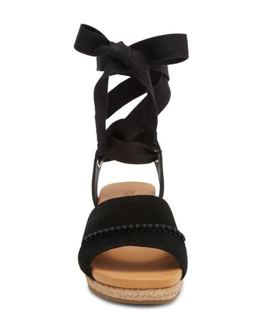 UGG Taia Ankle Tie Wedge Sandal in Black | Lyst