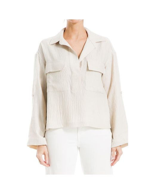 Max Studio White Collared Textured Shirt
