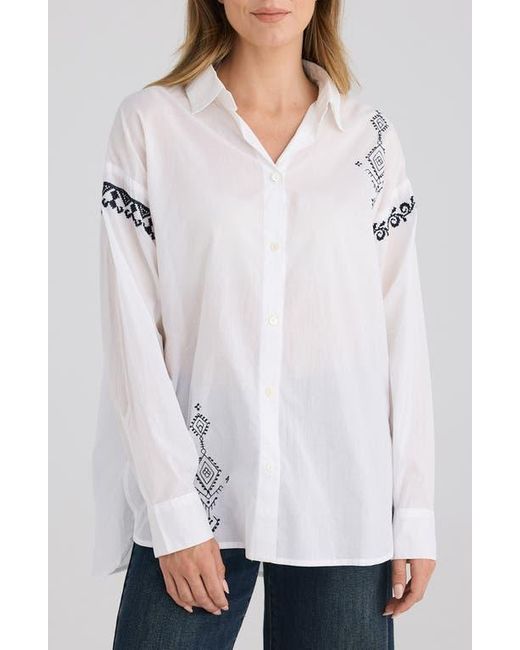 Talisman the Label White Flamenco Placed Embroidery Cotton Button-Up Shirt