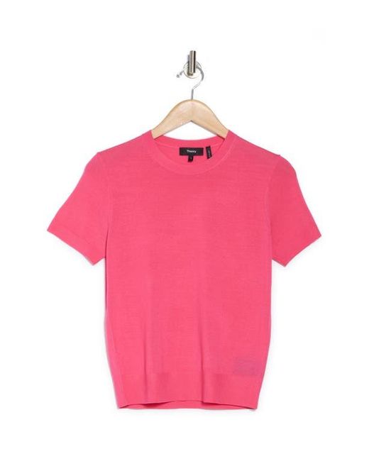 Theory Pink P Regal Short Sleeve Wool Blend Sweater