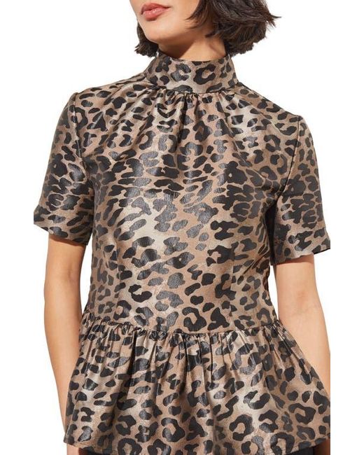 Ming Wang Black Leopard Print Peplum Top