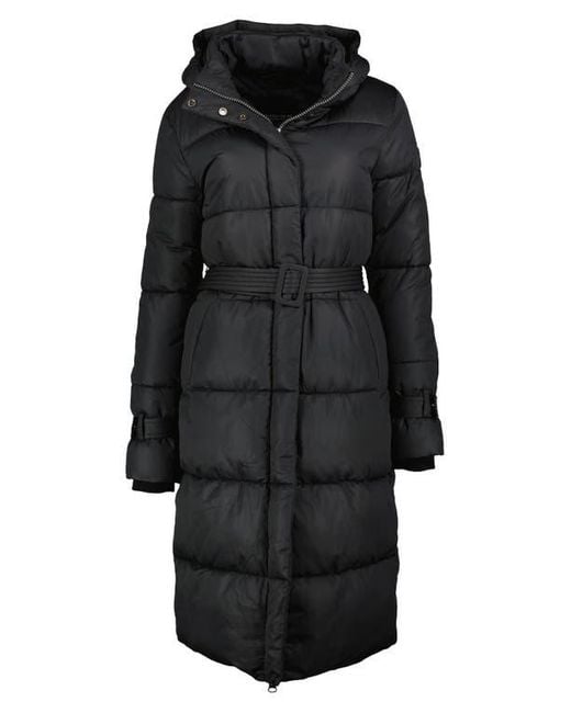 Noize Black Mara Belted Maxi Puffer Coat With Removable Hood