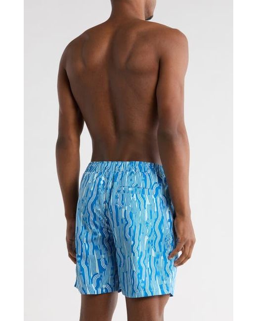 Scotch & Soda Blue Print Mid Length Swim Trunks for men