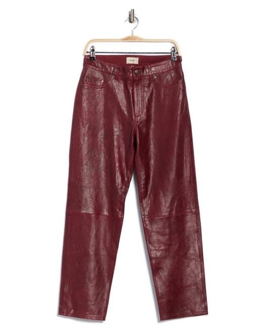 DL1961 Red Patti High Waist Ankle Straight Leg Leather Pants