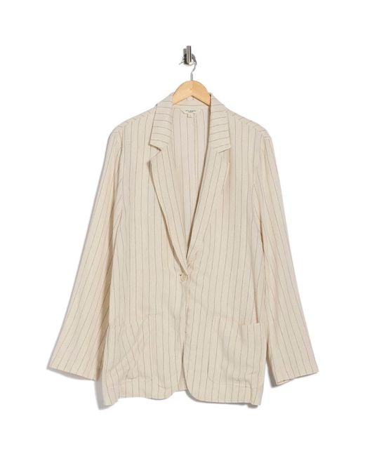 Max Studio Natural Oversize Pinstripe One-Button Blazer