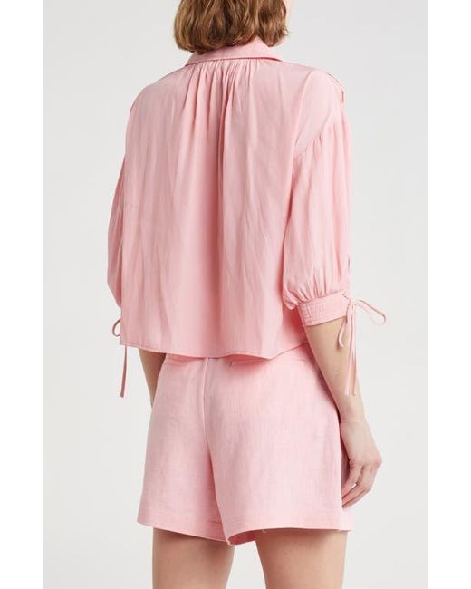 Ramy Brook Pink Amaia Tie Cuff Crop Button-Up Top