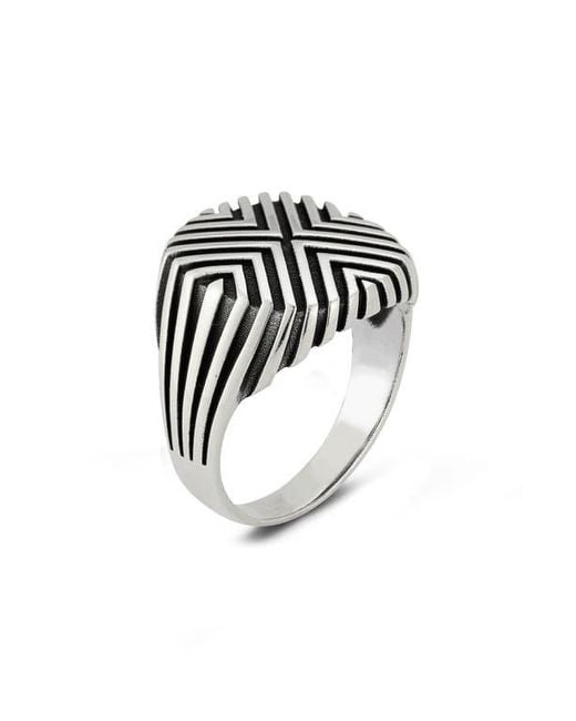 YIELD OF MEN Metallic 'X' Textured Signet Ring for men