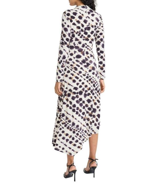 Maggy London White Long Sleeve Asymmetric Hem Midi Dress